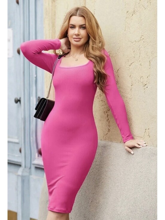 Popilush Dresses & Skirts - Popilush Womens Large Pink Dress Shapewear Long Sleeve Slimming Sexy Bodycon